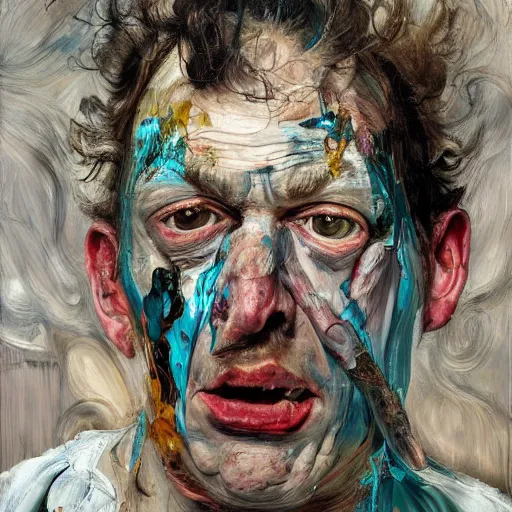 Prompt: high quality high detail painting by lucian freud and jenny saville, hd, crazy man with an axe, turquoise