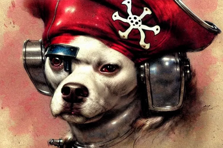 Prompt: pirate ( ( ( ( ( 1 9 5 0 s retro future robot android dog. muted colors. ) ) ) ) ) by jean baptiste monge!!!!!!!!!!!!!!!!!!!!!!!!! chrome red