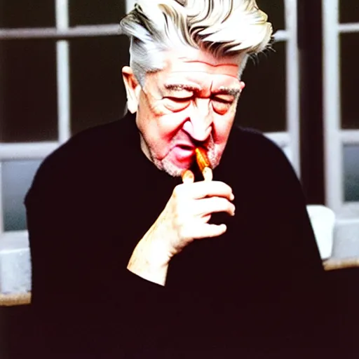 Image similar to david lynch as a baby smoking a cigar h 6 4 0