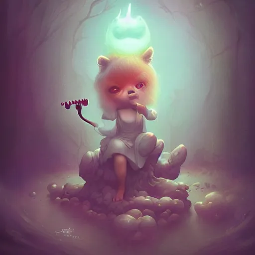 Image similar to funny cute little monster by tom bagshaw, artgerm, jeremiah ketner, beeple and charlie bowater, soft lighting, solid background,