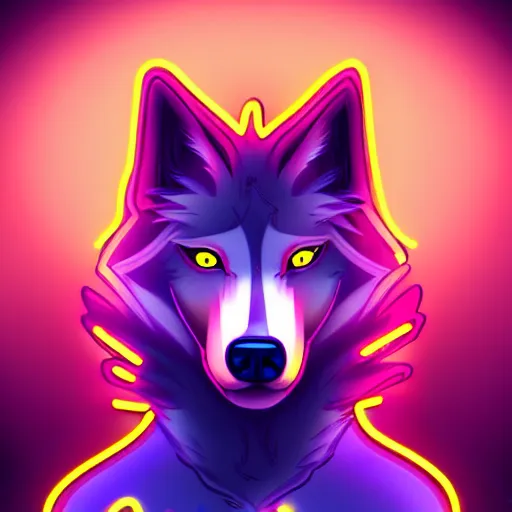 Image similar to beautiful furry digital art portrait of an androgynous furry anthro wolf fursona both wearing punk clothes in the streets of a cyberpunk city. neon signs.