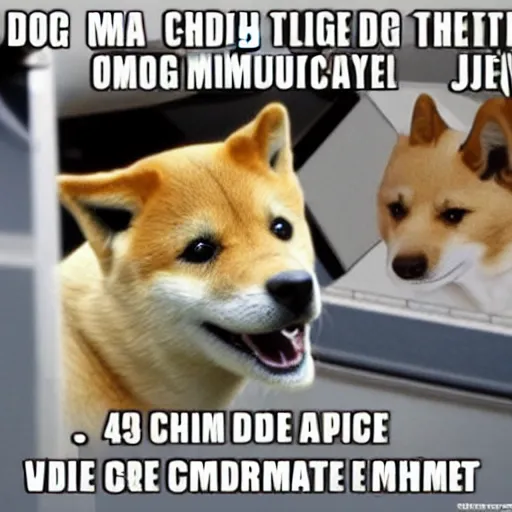 Prompt: doge is the pilot of a commercial jet. whimsical photo meme. kabosu the shiba - inu.