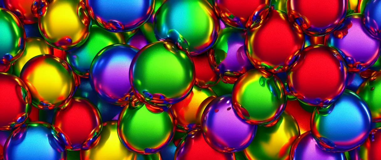 Image similar to surreal chrome rainbow bubbly liquid, 3 d octane render, reflective, raytracing, dynamic lighting, focus