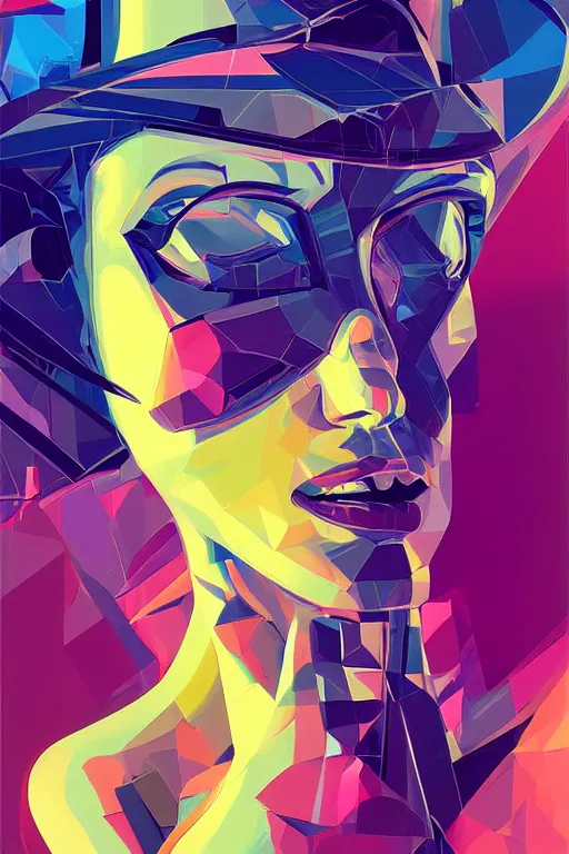 Image similar to wideangle portrait, digital painting, an beautiful, crazy hacker girl, madness, decoherence, synthwave, glitch!!, fractured reality, refraction, realistic, hyperdetailed, concept art, art by syd mead, cubism