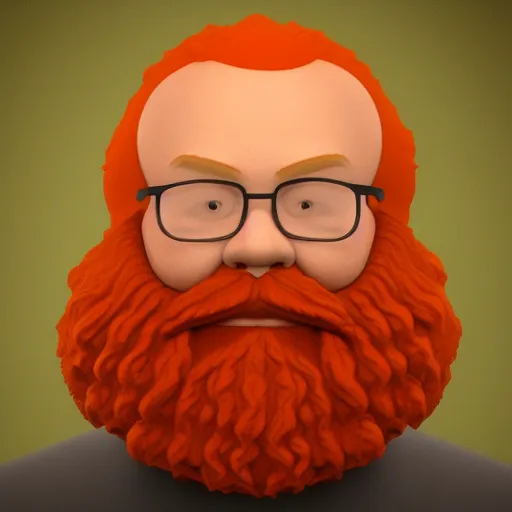 Image similar to a man with an orange hair and beard wearing a sweater, a character portrait by Bob Ross, featured on zbrush central, shock art, bob ross, bryce 3d, zbrush