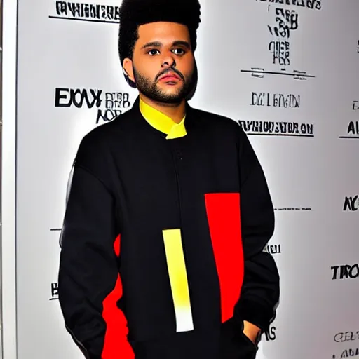 Image similar to the weeknd wearing piet mondrian style clothing