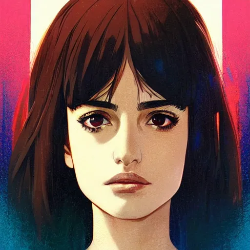 Image similar to penelope cruz portrait as manga girl, realistic shaded perfect face, fine details. anime. realistic shaded lighting poster by ilya kuvshinov katsuhiro otomo ghost - in - the - shell, magali villeneuve, artgerm, jeremy lipkin and michael garmash and rob rey