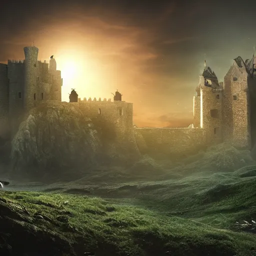 Prompt: the last castle and the alien world, realistic photography, landscape, 4k