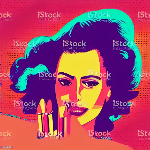 Prompt: a closeup of a woman in retro colors, synthwave style, 2 d digital vector art