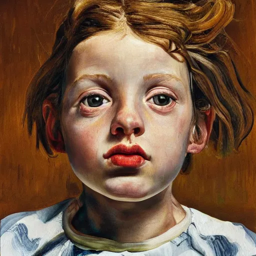 Prompt: high quality high detail painting by lucian freud, hd, excited girl portrait, low angle, photorealistic lighting