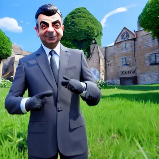 Image similar to in - game screenshot of rowan atkinson in fornite, 3 d render, unreal engine, octane render, ray tracing, unity, highly detailed, high quality, hd, 4 k, 8 k, realistic, sharp, trending