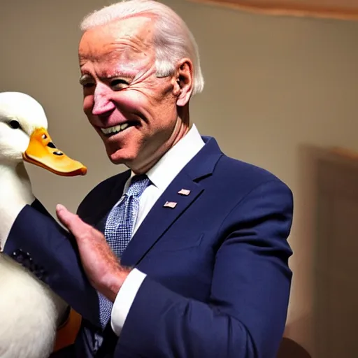 Image similar to joe biden holding a duck