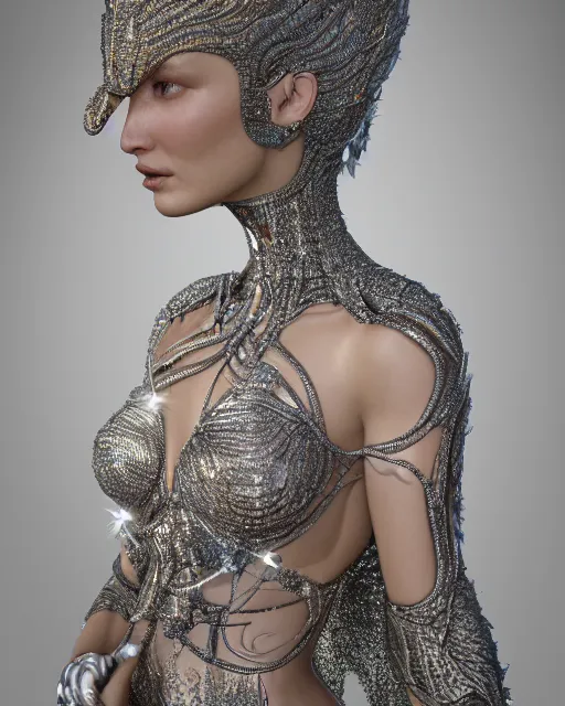 Image similar to a highly detailed metahuman 4 k close up render of an alien goddess bella hadid as goddess of love in iris van herpen dress schiaparelli in diamonds crystals swarovski and jewelry in style of alphonse mucha gustav klimt trending on artstation made in unreal engine 4