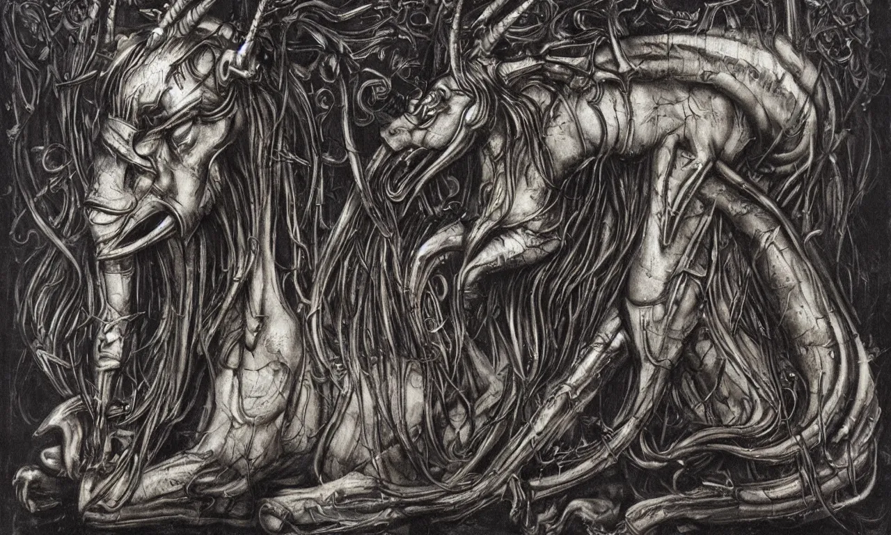 Prompt: an unicorn by Giger