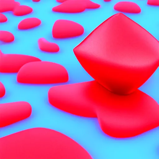 Image similar to simple, cute, cyan crystal wearing a red cloth strip on top, 4K HD, 3D render