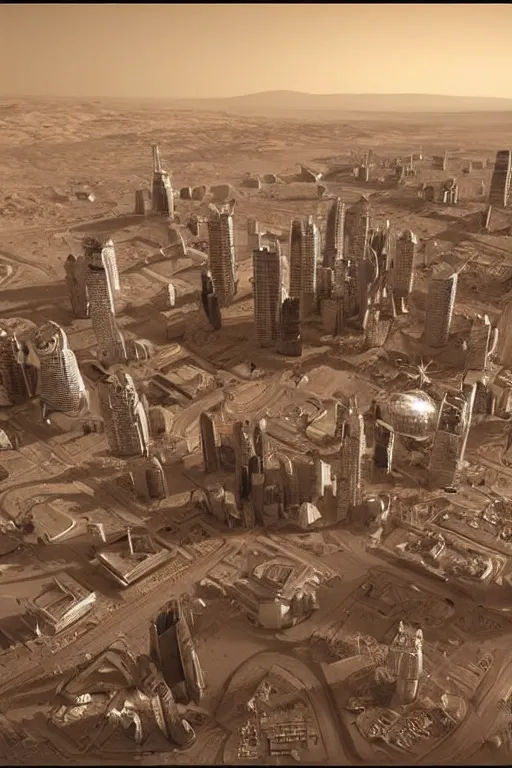 Image similar to huge underground alien city, cityscape, Mars