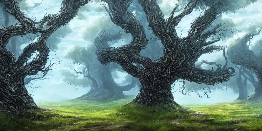 Prompt: windswept trees, high quality fantasy art, 4k