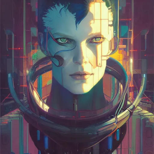 Prompt: apocaliptic cyberpunk portrait by gaston bussierre and charles vess and james jean and erik jones and rhads, inspired by ghost in the shell, beautiful fine face features, intricate high details, sharp, ultradetailed