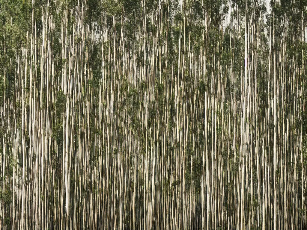 Image similar to long exposure photograph of eucalyptus trees, strong wind, by gursky, sony ar 7 ii,