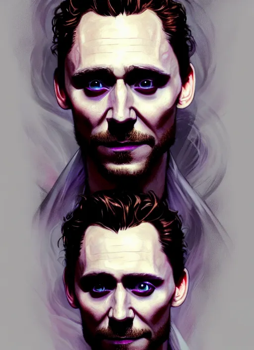 Image similar to portrait of tom hiddleston as a vampire lord, jewelry, intricate, headshot, highly detailed, digital painting, artstation, concept art, sharp focus, cinematic lighting, illustration, art by artgerm and greg rutkowski, alphonse mucha, cgsociety