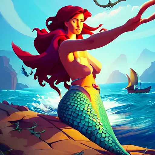 Image similar to painting mermaid treasure on sea of thieves game avatar hero smooth face median photoshop filter cutout vector, behance hd by jesper ejsing, by rhads, makoto shinkai and lois van baarle, ilya kuvshinov, rossdraws global illumination