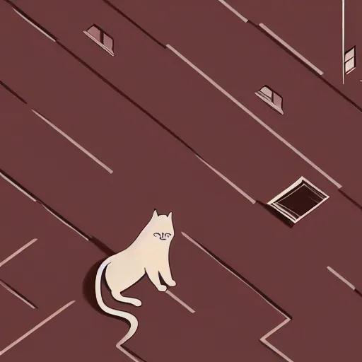 Prompt: a cat walking on the roof of a building, a minimalist painting by Emiliano Ponzi, behance, bauhaus, isometric, matte drawing, flat shading