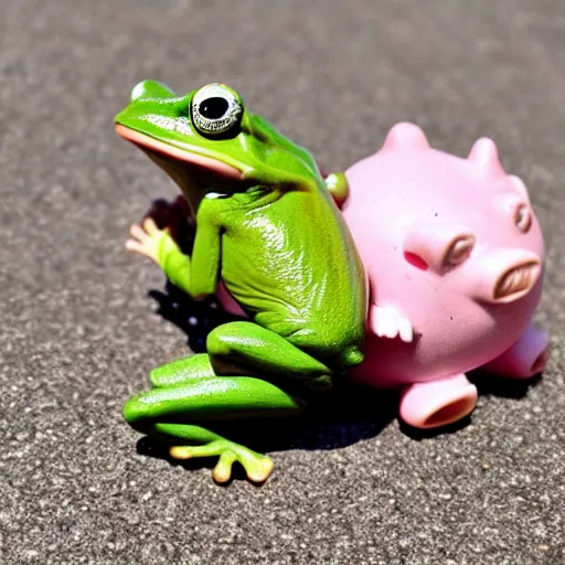 Prompt: frog riding a pig photo