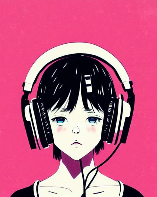 Image similar to girl wearing headphones, very anime!!! anime!! intricate details, high contrast colors, poster background, art by conrad roset and ilya kuvshinov