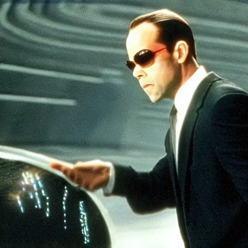 Image similar to agent smith protecting the matrix from being decoded