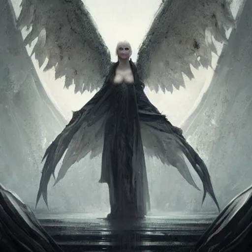 Prompt: in a world of horror, films of all time and a stunning white stunning gothic angel is the experience of all members of your family who, and reward players for their success, concept art, artwork by greg rutkowski, trending