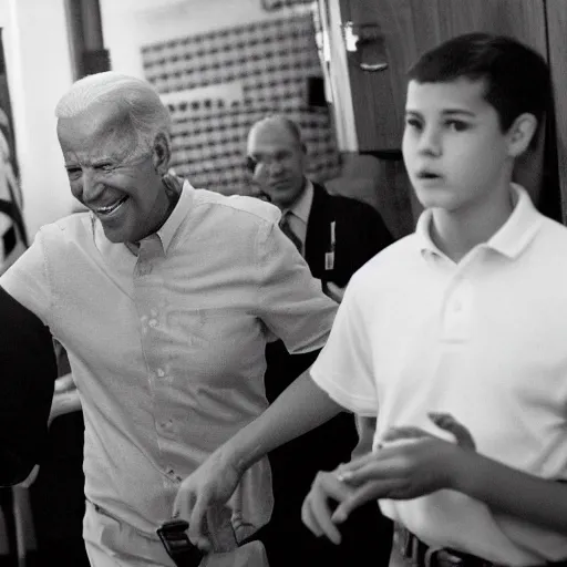 Image similar to A photo of joe biden teams up with a teenage joe biden, perfect faces, 50 mm, award winning photography