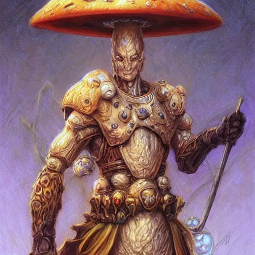 Image similar to Humanoid mushroom as a fantasy D&D character, full body art by Donato Giancola and James Gurney, digital art, trending on artstation