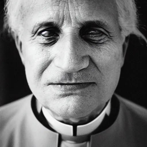 Prompt: a portrait photo close up of an italian catholic priest’s face in the style of annie leibovitz, 85mm f2 CINESTILL