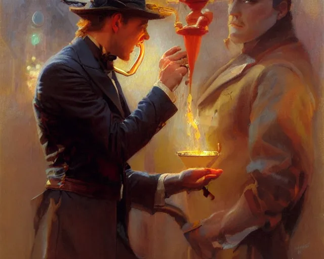 Image similar to attractive magician man, casting water magic. highly detailed painting by gaston bussiere, craig mullins, j. c. leyendecker 8 k