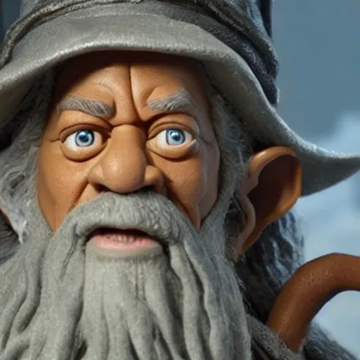 Image similar to morgan freeman starring as gandalf in lord of the rings, claymation, 8 k, hyperdetalied, cgsociety