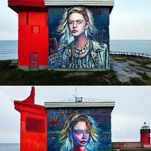 Image similar to beautiful lonely lighthouse, hyper realistic, colorful patterns, subtle shadows, art by tim okamura and oksana dobrovolska