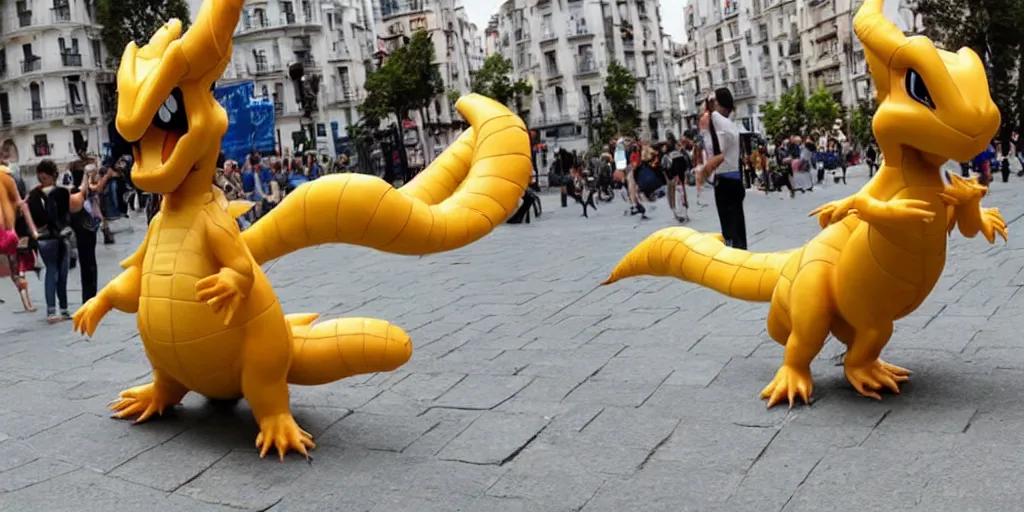 Image similar to Dragonite Pokemon visits Madrid,