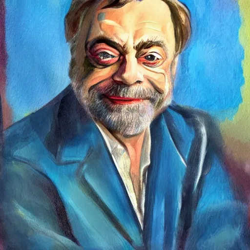 Image similar to beautiful portrait of stephen sondheim, painted by a russian expressionist