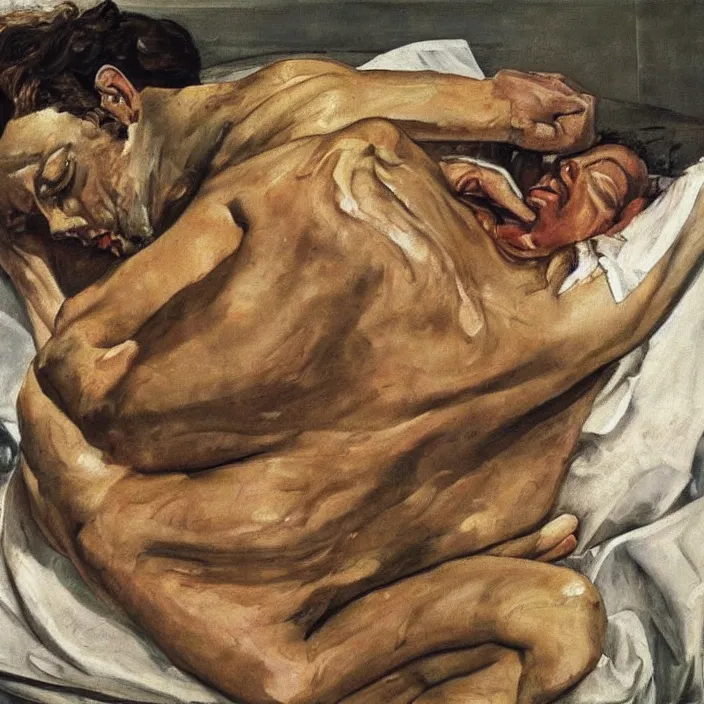 Prompt: a painting by lucien freud