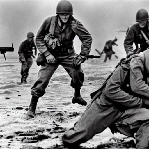 Prompt: ww 2 realistic photo dday, battle on the beach, blood