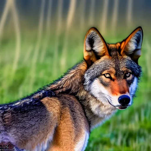 Image similar to professional photograph of a wild red wolf, high quality, hd, 8 k, 4 k, magnificent, award - winning, nature, nature photography, awe - inspiring, highly detailed, amazing