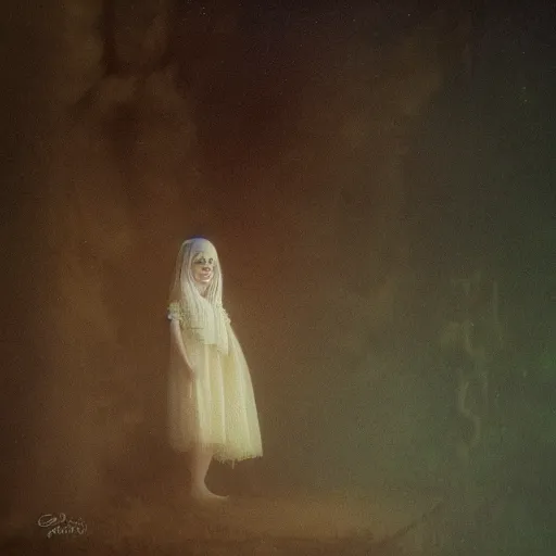 Prompt: photograph of a pale ghost girl, by mikko lagerstedt, by gaston bussiere, by jean deville, cinematic lighting