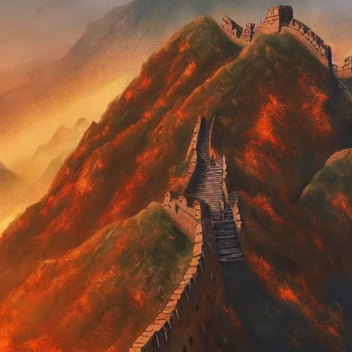 Image similar to The Great Wall of Mordor, top post of all time on /r/ImaginaryLandscapes subreddit