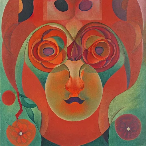 Image similar to floral face portrait by leonetto cappiello and wojciech siudmak and ernst fuchs, anni albers, oil on canvas