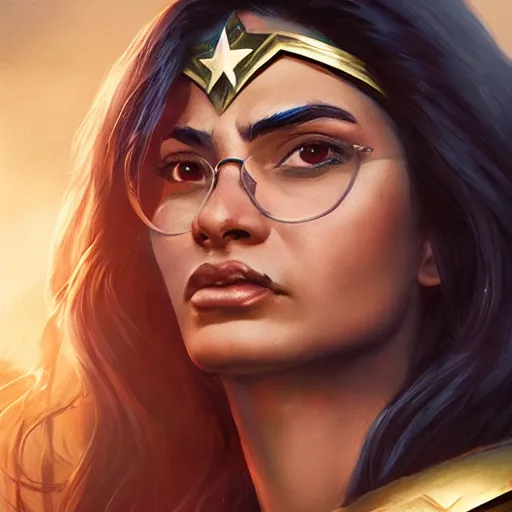 Image similar to a potrait of Mia Khalifa as Wonder Woman by Greg Rutkowski, Sung Choi, Mitchell Mohrhauser, Maciej Kuciara, Johnson Ting, Maxim Verehin, Peter Konig, Zack Snyder, 8k photorealistic, cinematic lighting, HD, high details, dramatic, trending on artstation, full body shot