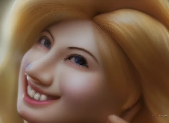 Image similar to a closeup, 4 5 mm, detailed photograph hyper realistic princess peach portrait, with a seductive smile, beautiful low light, 4 5 mm, by franz lanting