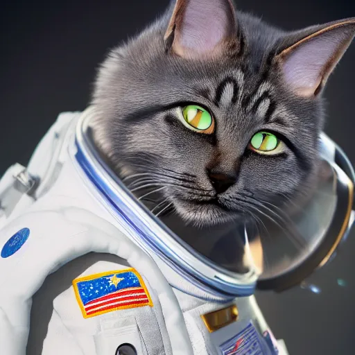 Prompt: professional photo cat in astronaut suit on the moon, closeup shot, hyperrealistic masterpiece, trending on artstation, cgsociety, kodakchrome, golden ratio, cinematic, composition, beautiful lighting, hyper detailed, sharp focus, octane render, 4 k, unreal engine