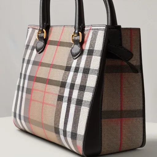 Prompt: baige burberry purse checkered pattern