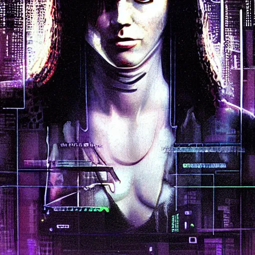 Image similar to Molly from the novel Neuromancer, eye implants, portrait shot, cyberpunk, illustration, poster art by Drew Struzan