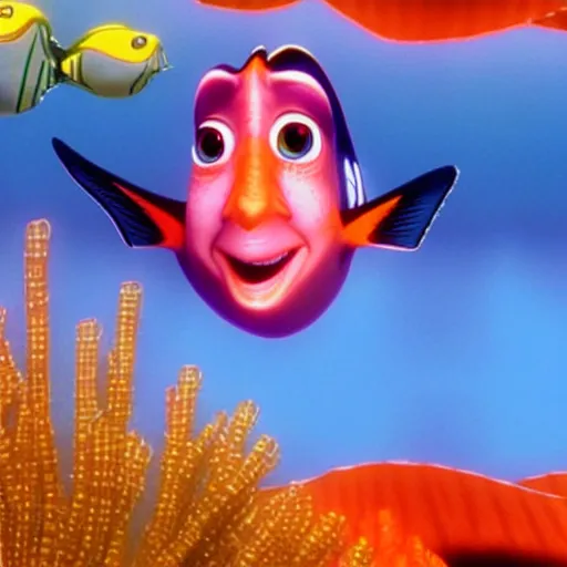 Prompt: film still of emma watson as a fish in finding nemo ( 2 0 0 3 ),